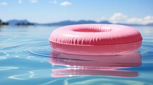 AI Generated Illustration Of A Pink Pool Raft Bobbing In A Peaceful Turquoise Water