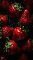 Wall Mural - AI generated illustration of fresh strawberries in a dark setting, perfect for backgrounds