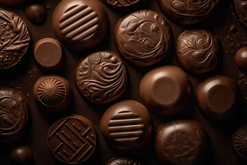 Sticker - AI generated illustration of dark brown chocolate candies