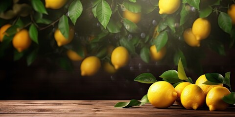 Wall Mural - For your refreshing organic lemon drink on vintage wooden table with blur background for health, freshness and vitamin boosting concept