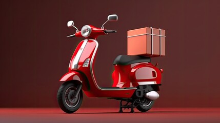 Wall Mural - bright modern delivery motorbike or scooter with courier box on back. ai generated