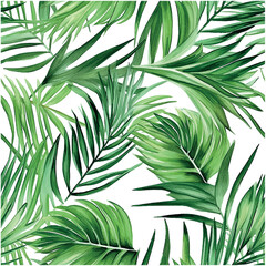 Wall Mural - Trendy abstract seamless pattern with exotic leaf pattern watercolor green background. Summer texture. Abstract tropical background.
