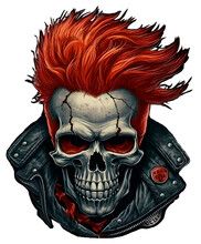 Biker Skull With Red Punk Hair