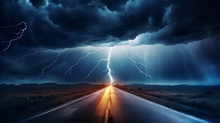 Lightning Storm Strikes on Road, Generative Ai