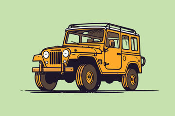Doodle inspired Jeep, cartoon sticker, sketch, vector, Illustration