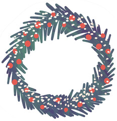 Sticker - Hand drawn Chrismas decoration pine tree wreath cartoon style with watercolor texture illustration
