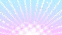 Pink-blue Pastel Light Rays Background With Halftone Effect And Stars In Manga, Comics Style.