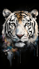 Wall Mural - a majestic white tiger face isolated on a black background generative ai