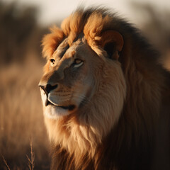 Wall Mural - a majestic lion in its natural habitat generative ai