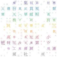 Poster - Letters Matrix Background. Random Characters of Chinese Simplified Alphabet (Hong Kong). Gradiented matrix pattern. Spectral color theme backgrounds. Tileable horizontally.