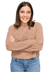 Sticker - Young beautiful woman wearing casual clothes happy face smiling with crossed arms looking at the camera. positive person.