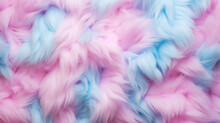 Fluffy Eco Fur Background In Baby Pink And Blue Colours. Cotton Candy Wool Abstract Texture