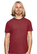 © Krakenimages.com - Caucasian man with blond long hair wearing casual striped t shirt puffing cheeks with funny face. mouth inflated with air, crazy expression.