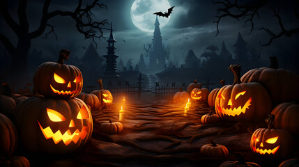 Halloween spooky night background. AI generated image