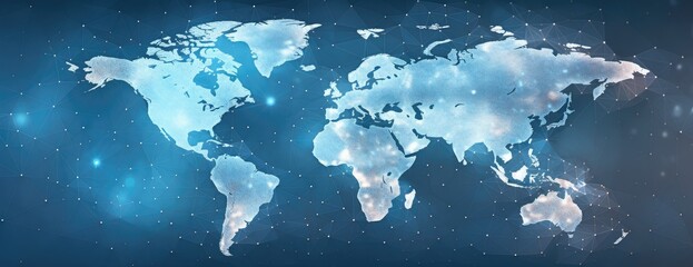 an image of a world map in flat color on a blue background generative ai