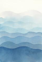 ink wave watercolor hand drawn strip blue stain blot painting. paper texture background.