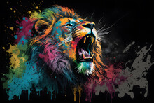 Colorful Lion On A Black Background