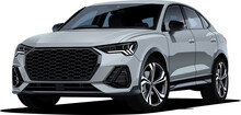 Realistic Vector Isolated White Car Sport SUV With Gradients And Shadow In Front Isometric View 