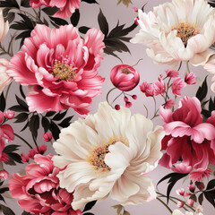 Poster - Seamless pattern with peony flowers. Hand-drawn generative ai