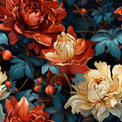 Poster - Seamless floral pattern with dahlias. Vector illustration. generative ai