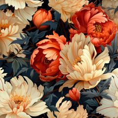 Poster - Seamless pattern with dahlia flowers.  generative ai