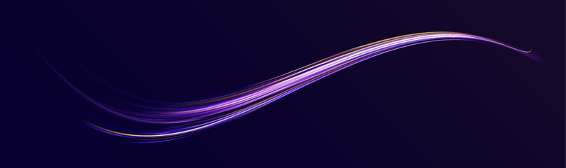 Leinwandbilder - Neon color glowing lines background, high-speed light trails effect. Image of speed motion on the road. Abstract background in blue and purple neon glow colors. Speed of light in galaxy. 