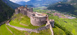 Castel Beseno aerial drone panoramic view - Most famous and impressive historical medieval castles of Italy in Trento province, Trentino region