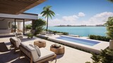 Fototapeta Niebo - Villa in a prime oceanfront location in Miami, offering stunning views of the Atlantic Ocean and access to beaches