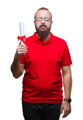 Sticker - Young hipster man wearing glasses and holding degree over isolated background with a confident expression on smart face thinking serious