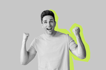 Poster - Portrait of happy handsome man on grey background