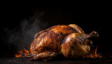 Fototapeta Natura - Grilled poultry on wood flame, homemade celebration meal generated by AI