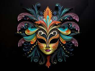 Wall Mural - A colorful mask on a black background. Generative AI.