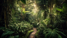Tranquil Footpath Through Lush Tropical Rainforest Adventure Generated By AI