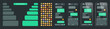 © 32 pixels - Smartphone messaging app, user interface with emoji. SMS text frame. Chat screen, green message bubbles. Texting app for communication. Social media application. Dark mode. Vector illustration