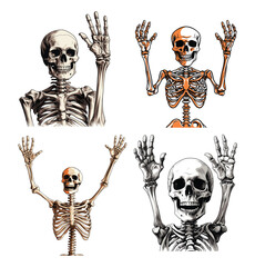 Wall Mural - Hand drawn flat  Halloween skeletons collection