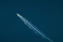 Aerial View Of A Fast Boat In Positano, Naples, Italy.