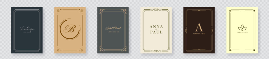 Wall Mural - Vintage frame set with logo emblem. Vector frames for wedding invitation cards, Birthday, festive occasions EPS10