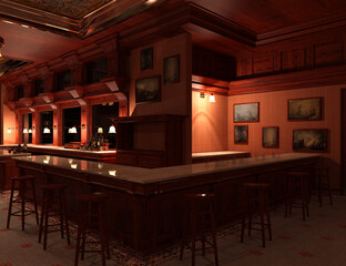 3d rendering rustic traditional pub bar scene interior