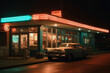 View at night of a traditional American Diner.