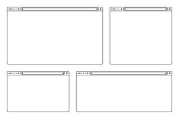 Fototapete - Blank web browser, internet page window with toolbar and search field. Modern website in flat style, line art. Browser mockup for computer, tablet and smartphone. Vector illustration