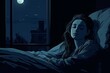 Illustration or drawing of a woman, insomnia concept. Background with selective focus and copy space