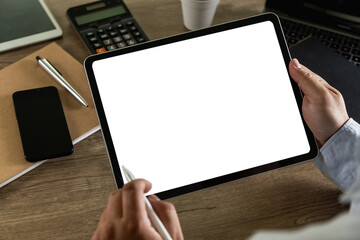 Poster - male student digital tablet touch screen device isolated screen online advertising