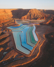 Aerial View Of Colorful Potash Ponds, Near Moab, Utah, United States.