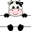 Cute baby cartoon cow smiling  and holding a sign