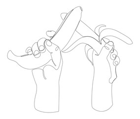 Poster - One continuous line of Banana. Thin Line Tropical Fruit illustration vector concept. Contour Drawing Creative ideas.