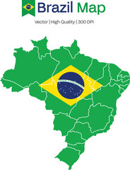 Brazil map on white background , Brazil Vector Design Template , Flag of Brazil, Flat simple Brazil map ,  Independence day design for Brazilian celebration , Map of Distrito Federal do Brasil