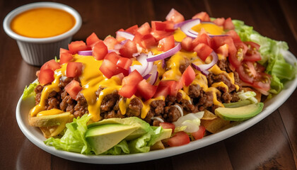 Poster - Grilled steak taco plate with fresh guacamole generated by AI