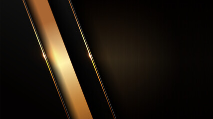 Wall Mural - black gold background, golden light luxury image abstract, straight lines overlap layer shadow gradients space composition for banner, flyer cover layout, website template design