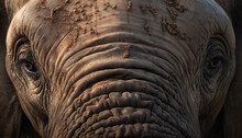 Wrinkled Elephant Trunk, Tusk, And Large Ears Generated By AI