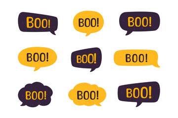 Speech bubble with text Boo digital sticker vector illustration set